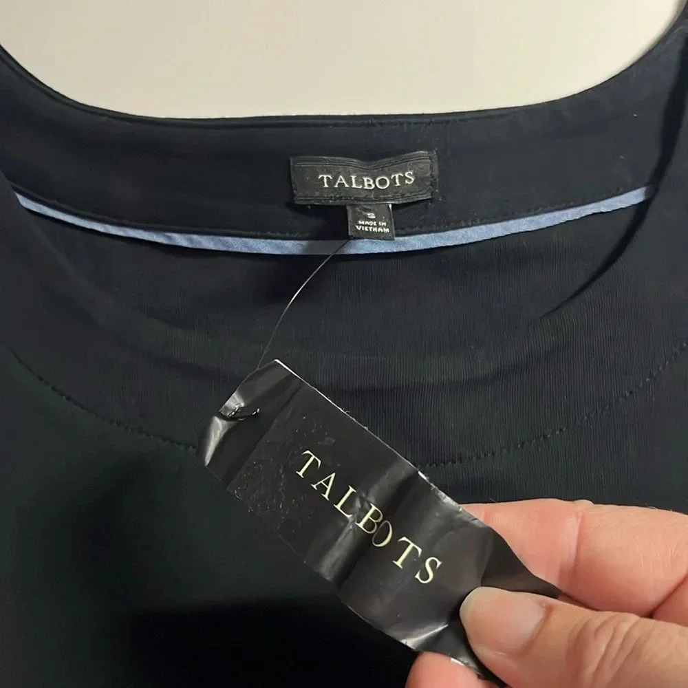 NWT Talbots dress 100% cotton black dress bottom slit shoulder zipper size small - Picture 8 of 10
